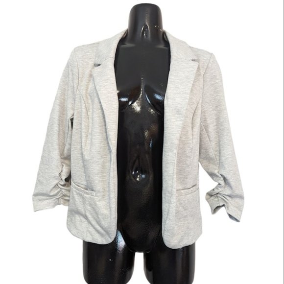 Light Gray Comfy Blazer - Candie's Size Medium - Lace Accents - Gathered Sleeves - Picture 1 of 12